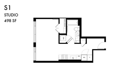 Floor plan for studio, 1 bath, 508 sqft